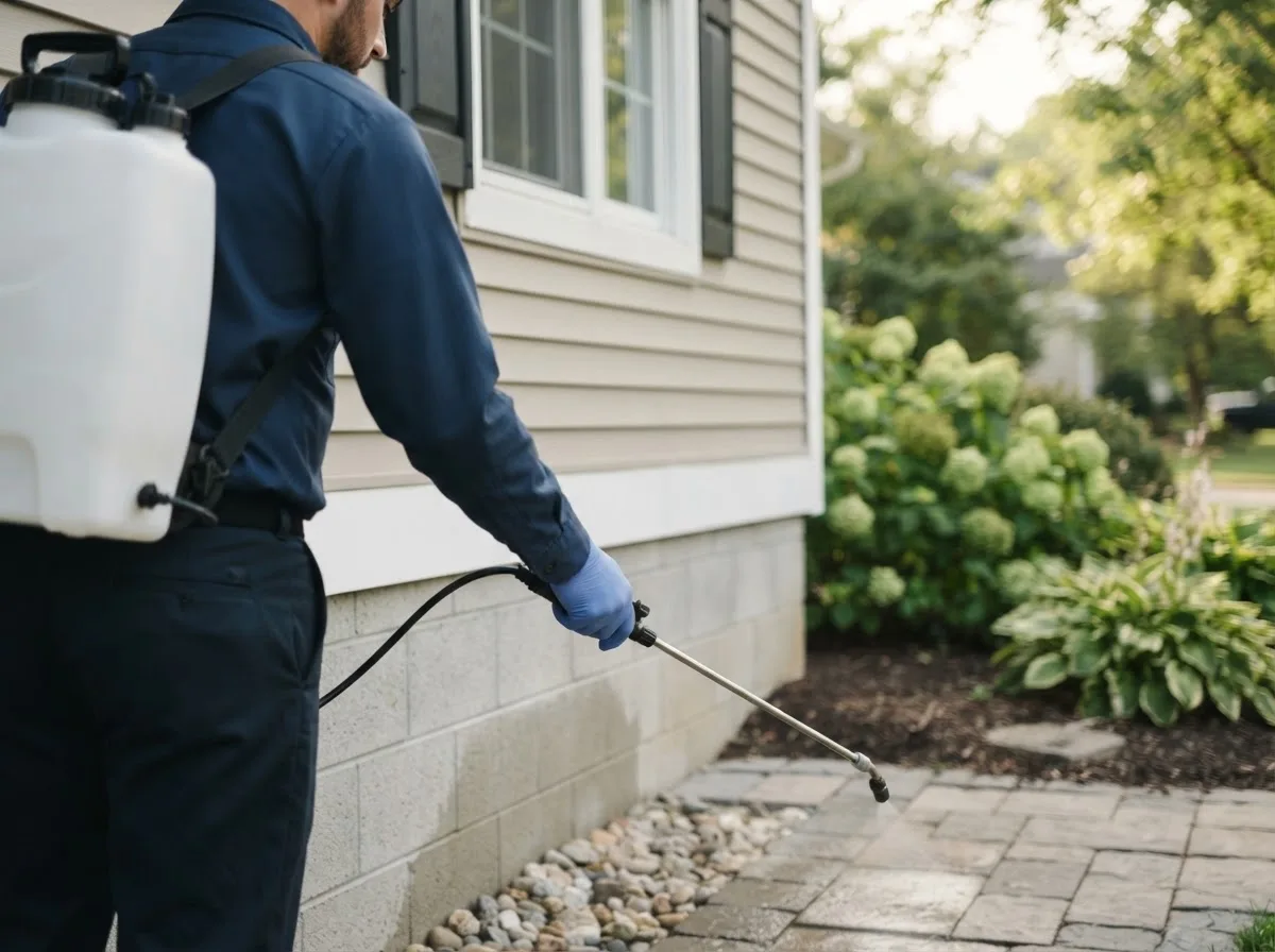 Pest control technician inspecting a home in Mcleansboro, IL